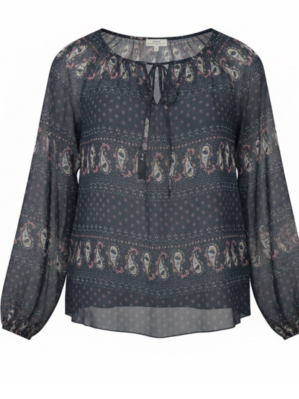 Papaya weekend Chiffon Paisley Tie-Neck Blouse - Navy